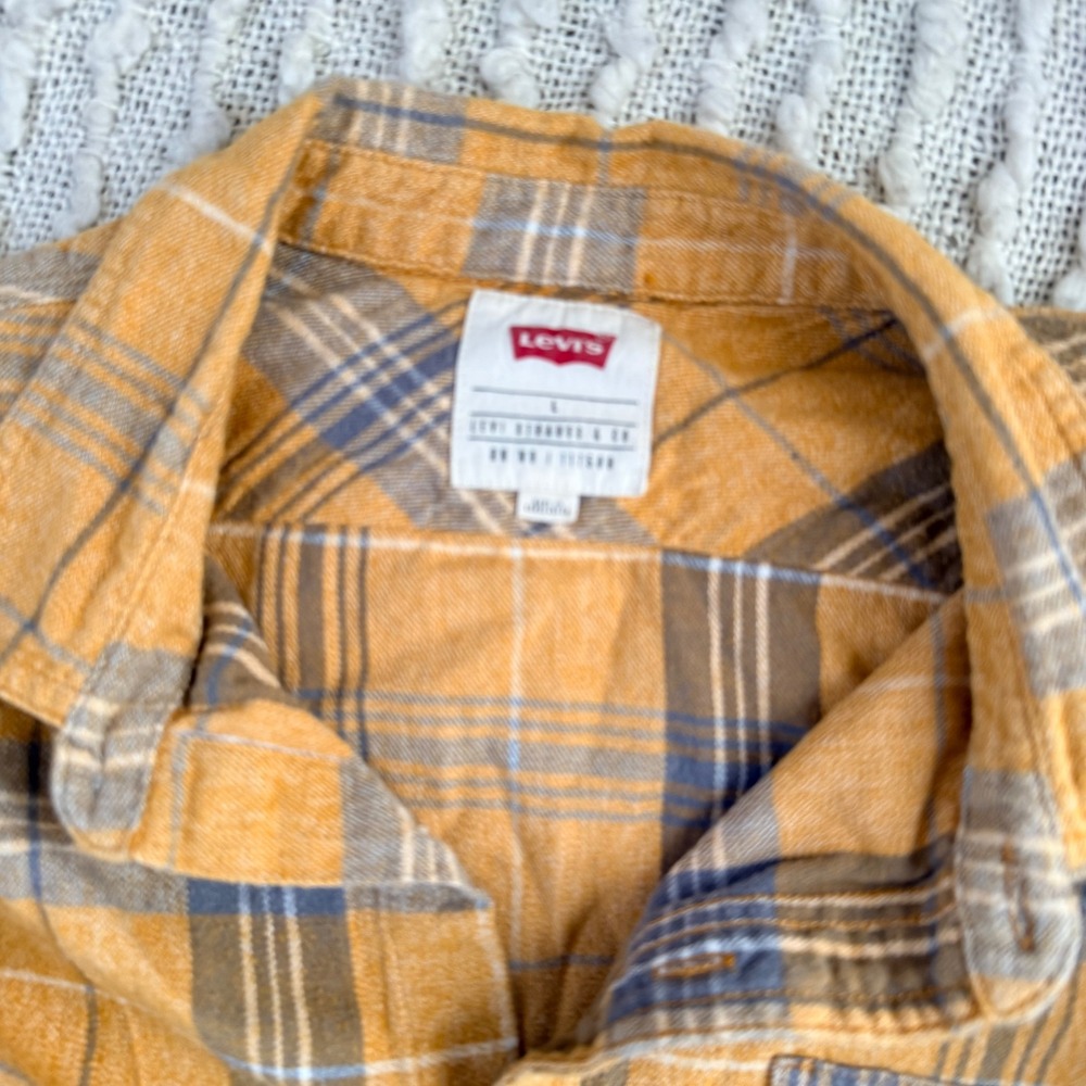 Levi Strauss & Co Plaid Long Sleeve Button Up Shirt Yellow Blue Size L - Picture 4 of 4